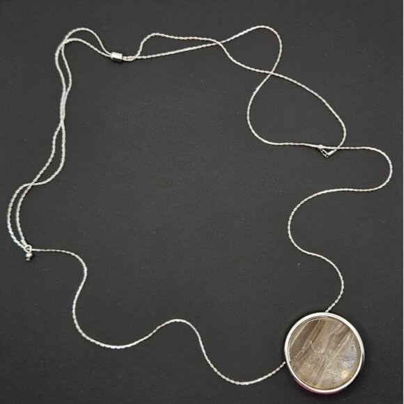 Simulated Brown Agate Pendant Necklace With Long, Adjustable Chain (GUC) - Picture 1 of 6